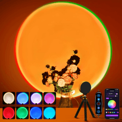 MeRGBW-Home Sunset Lamp Projektor Mehrfarbige, Sonnenuntergang Lampe USB Anschluss, Schaltertaste und APP-Steuerung, 360-Grad-Drehung Sonnenlicht Lampe für Schlafzimmer, Fotografie, Party, Muttertag