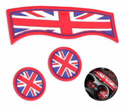 COZERI 3er Set Auto Getränkehalter Untersetzer Für Mini Cooper F60, Mittelkonsole Matte, rutschfest Getränkehalter Untersetzer Auto Zubehör Für Mini Cooper Zubehör,Union Jack Blau