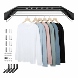 SWAWIS 100 * 50cm Wäscheständer Wandmontage, Wäschetrockner Einziehbar aus Edelstahl, Wand Wäscheständer Klappbar mit Griffen, 50kg Tragkraft, Geeignet für Innen Balkon, Platzsparend(Schwarz)