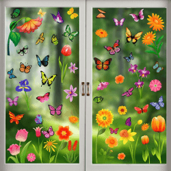 Fenstersticker Blumen Groß Aufkleber Sticker - Fensterbilder Frühlings Fensteraufkleber Frühling Schmetterling Blume Fensterdeko 0123