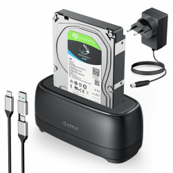 ORICO 3,5'' 2,5'' Festplattengehäuse USB 3.2 Gen1 1-Bay Festplatten Docking Station für Alle Standard 2.5" und 3.5" HDD SSD Bis 20 TB mit 12V 2A Netzteil, Werkzeuglos und UASP Unterstützung (DD18C3)