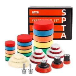 SPTA 29pcs 25mm/50mm/80mm Polierpads Bohrer Polierpad Detail Polierpad Compound Kit mit M14 Gewinde Backing Pad Adapter für Auto Schleifen, Polieren, Wachsen, Dichtungsglase