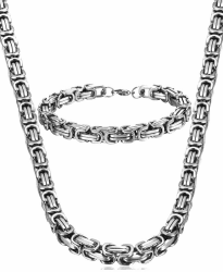 Diamday Königskette Silber Herren Edelstahl 8mm Breite Halskette Armband für Herren Männer Platten Kette Dicke Schwere Königskette Armband Punk Kette Schmuck Set