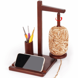 Coopay Garnhalter zum Häkeln, Multifunktional Wollabwickler aus Holz, Häkelgarnhalter Spinner, Große Wollhalter beim Häkeln und Stricken, Magnetisch Wollknäuelhalter mit Aufbewahrung und Handyhalter