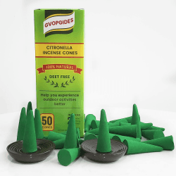 GVOPGIDES Citronella Räucherkegel 50 Kegel Hergestellt mit natürlichen Inhaltsstoffen auf Pflanzenbasis Citronellaöl Zitronengrasöl Rosmarinöl Enthält 2 Keramikschalen