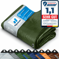 Floordirekt Abdeckplane | Gewebeplane | Schutzplane Bootsplane Zeltunterlage für Camping & Outdoor Garten wasserdichte Planemit Ösen Verschiedene Größen & Farben 1,5x6m, 9m² 140 g/m², Grün 1,5x6 m (140 g/m² ) Grün
