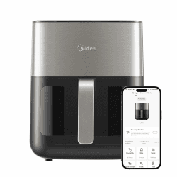 MIDEA Digital Luftfritteuse, 6.5L LED Touch Screen Heißluftfritteusen XL, einstellbare Heizung Wind &Timer Temperatur, weniger Öl, 2000W,schwarz, APP