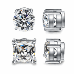 Diamday 2 Paare Edelstahl Magnetisch Ohrstecker für Herren Damen Nicht-Piercing Magnet Ohrringe Clip on Ohrringe CZ Rund/Quadratisch Hypoallergen Klipp Ohrstecker 5-8MM 6MM