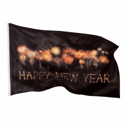 PHENO FLAGS Happy New Year Flagge 90x150 cm - Wetterfeste Fahne mit Metall-Ösen und spezieller Versiegelungstechnik - Doppelt gesäumte Fahne mit brillanten und lebendigen Farben