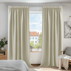 Deconovo Blickdichte Gardine mit Kräuselband Vorhang Kinderzimmer Wärmeisolierend Winter, 240x140cm(HöhexBreite), Creme, 2er Set H240 x B140 cm (2er Pack) Creme