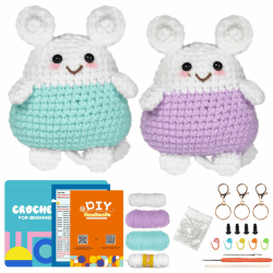 Zliger 2 Pcs Häkelset für Anfänger Tiere Häckeln Stricken für Anfänger Set mit Häkelnadeln Garn und Video, häkeln für anfänger für Erwachsene Kinder Geschenk (2 Mäuse)