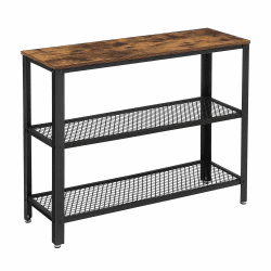 VASAGLE Konsolentisch Beistelltisch Sideboard mit 2 Gitterregalen für Wohnzimmer, Flur, 101,5 x 35 x 80 cm, Stahlrahmen, Industriestil, rustikales Braun und Schwarz LNT81BX