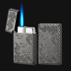 2-Pack Taschenfeuerzeuge Butan Nachfüllbare justierbare Jet Flamme Taschenfeuerzeug, Winddicht, sicher, Klassische 3D Gravur Muster Taschenfeuerzeuge (ohne Butan) (Black 2pack)
