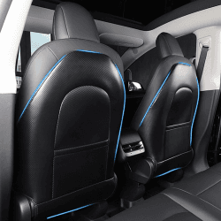 TOPABYTE Rückenlehnenschutz Tesla Model 3 Y S X Rücksitze Trittschutz Sitz Rücksitz Trittmatten für Kinder Leder Rücksitzmatten Rücksitzbezug mit Extra Organizer, 2 Stück - Kohlefaser