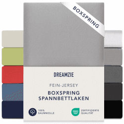 Dreamzie Premium Spannbettlaken 180x200 cm - 200x200 cm - 37cm Seitenhöhe - auch für Boxspringbett & Wasserbett - Bettlaken Boxspringbett 100% Jersey Baumwolle, 150 g/m² - Oeko-TEX - Grau