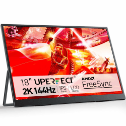 UPERFECT Portable Monitor 18 Zoll 144Hz, 2K Tragbarer Monitor, 100% sRGB IPS Externer Mobiler Bildschirm mit HDMI/Typ-C/USB-C, Gaming Monitor ür Laptop/PC/Spielkonsole, VESA-Kompatibel