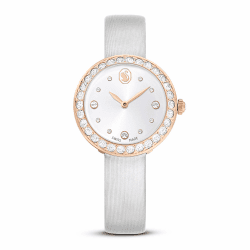 Swarovski Matrix Tennis Uhr, Schweizer Produktion, Lederarmband, Grau, Roségoldfarbenes Finish