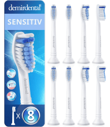 8er demirdental Sensitive Aufsätze passend für Philips Sonicare Ersatzbürsten, Weiche Bürstenköpfe für sensible Zähne, Weiß, entspricht HX6058