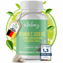 Vitabay Vitamin C Hochdosiert 1000mg - 250 Vegane Time Released Tabletten Vitamin C Gepuffert - Vit C mit Citrus Bioflavonoide - Vitamine C mit zeitverzögerter Abgabe - Laborgeprüft