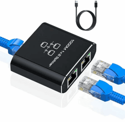 LAN Splitter 1 auf 2 1000 Mbit/s Ethernet Splitter 2 Port Gigabit Netzwerk Switch, LAN Switch mit Type C Stromkabel für Computer, Hub, Switch, Router, ADSL, Set-Top-Box, Digital-TV usw.