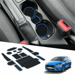 BIXUAN Fiesta 8 2024 kompatibel mit Ford Fiesta MK8 Puma ST 2017–2023 2024 Antirutschmatten Mittelkonsole Armlehne Gummimatten Getränkehalter Matte Bedienungslanze rutschfeste 14 Stück Türnaht Matten