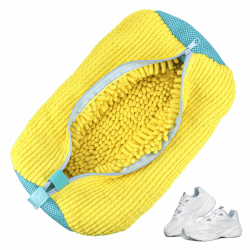Kssvzz Schuhwaschbeutel Waschmaschine, Wiederverwendbar Schuhbeutel Waschmaschine, Wäschesack Schuhe mit Reißverschluss, Schuhsack Waschmaschine mit 360° Reinigungsflusen für Schuhe (Gelb)