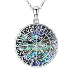Wikinger Halskette 925 Sterling Silber Wikinger Abalone Anhänger Vegvisir Kette Schmuck Geschenke für Männer und Frauen 18 Zoll + 2 Zoll Silberkette