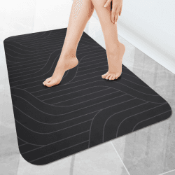 Kssvzz Badematte rutschfest, Badezimmerteppich Schnelltrocknend, Diatomite Stone Bath Mat, Wasserabsorbierend Badematte für Badezimmer, Dusche und Toilette - 40x60 cm, Schwarz