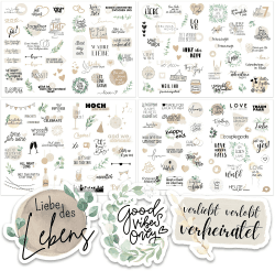 Sticker Hochzeit Gästebuch (164 Motive) - Vintage Hochzeit Aufkleber für Gästebuch oder Fotoalbum mit viel Liebe - Love Stickers für Scrapbook oder Bullet Journal - Wedding Deko mit Herz - Creme