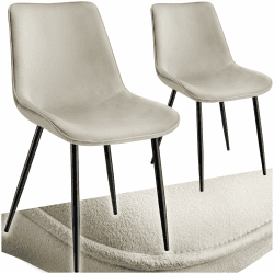 tectake® Esszimmerstühle 2er Set, Polsterstuhl, Küchenstuhl, Wohnzimmerstuhl, Schminktisch Stuhl, ergonomischer Stuhl mit Rückenlehne und Sitzfläche aus Samt, Schwarze Metallbeine - Creme