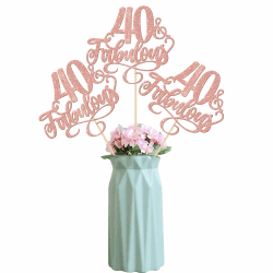 12 Stück 40 & Fabulous Tortendeko Glitzer Forty and Fabluous 40th Assembled Geburtstag Tischblume Tafelaufsatz Sticks für Cheers to 40 Jahre alt Kuchen Deko Geburtstag Party Cupcake Toppers Rosegold