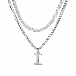 Buchstaben Halskette Herren, Edelstahl Silber kubanische Kette verstellbare Schlange Kette mit A-Z Letter Anhänger Geschichtet Halskette für Männer Papa Freund Geburtstag Vatertag Weihnachtsgesc