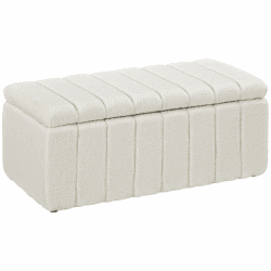 HOMCOM Sitzbank mit Stauraum, Polsterbank aus Teddyfell, Bettbank mit Holzrahmen, Aufbewahrungsbox, Schuhbank für Schlafzimmer, Wohnzimmer, Flur, 102 x 45 x 46 cm, Cremeweiß