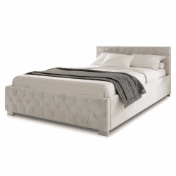 Juskys Polsterbett Nizza 140x200 cm Samt mit Stauraum, LED Beleuchtung & Lattenrost - Chesterfield Steppung & Kopfteil - Bett Bettgestell - Beige