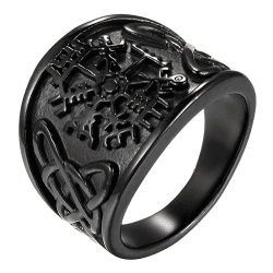 JewelryWe Schmuck Herren-Ring Edelstahl Vintage Wikinger Rune Kompass Vegvisir Ringe mit Keltischen Knoten Männer Bandringe Gravur, Silber Gold Schwarz Größe 54 bis 76