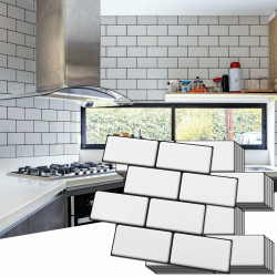 Art3d U-Bahn-Fliesen Keramikfliesen Backsplash 10 Blatt Küche Badezimmer Weiß Peel and Stick dicke 3d