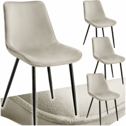 tectake® Esszimmerstühle 4er Set, Samtstoff Stuhl mit Rückenlehne, ergonomische Essstühle, bequemer Küchenstuhl, Esszimmerstuhl, Cocktailsessel für Lounge, Dining, Küchentisch - Creme