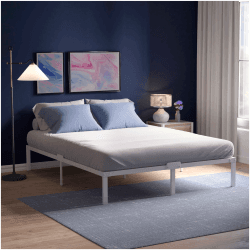 Dreamzie Metallbett 120x200 weiß mit Lattenrost - Bettgestell 120x200 mit Füßen - Höhe 41 cm - Stabil, Einfacher Aufbau, Viel Stauraum