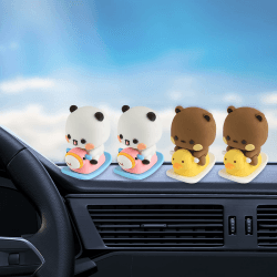 4 Stück Wackelfigur Auto, Bubu Dudu Kawaii Deko, Bubu Dudu Figur, Niedliche Armaturenbrett Auto Dekorationen, Interieur Autozubehör, Panda-Bär-Figur, Wackelkopf Car Geschenk, Schreibtischdekoration