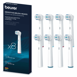 Beurer TB 30/50 Aufsteckbürsten für elektrische Zahnbürste, Oral-B kompatible Bürstenköpfe, Sensitive, 8 Stück, weiße Ersatzbürsten