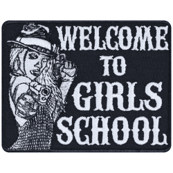 Lustiger Aufnäher Welcome to Girls school Bad Girl Aufbügler gestickt Bügelbilder Mädchen Geschenk - Applikation zum annähen/aufbügeln - 90x70mm