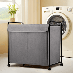 EasyAcc Wäschekorb mit Rädern, Wäschesammler auf Rollen (150L), Wäschekorb, Deckenaufbewahrung mit großer Kapazität, Rahmen aus Karbonstahl, 24 x 16,8 x 23,4 Zoll