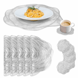 QZDAFFIC Platzdeckchen Abwaschbar und Untersetzer 6er Set, Moderne Tischsets Groß für den Tisch, 38×38cm Tischsets für den Innenbereich, Tischsets für den Außenbereich für Gartentische (Silber)