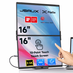 JSAUX FlipGo 16" Touchscreen Dual Laptop Screen Extender, 2.5K Triple Portable Laptop Bildschirm Monitor Erweiterung Faltbarer Tragbarer Monitor Nur für Windows, HiDPI Display, Magnetisches Design