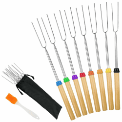 OFFCUP Grillspieße Teleskop, 8 Stücke Lagerfeuer Grillgabel Edelstahl, Lagerfeuerspieße Ausziehbar 81cm Lange Marshmallow Bräter Lagerfeuer Camping Sticks für Camping Grill Gartenparty, Grillparty
