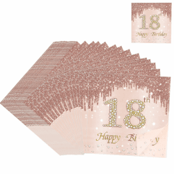40 Stück Servietten 18 Geburtstag Mädchen,16.5 x 16.5 cm Happy Birthday Servietten,Roségold Papier Geburtstagsservietten Tischdekoration für 18. Geburtstag Mädchen Frau Frauen. (18th)