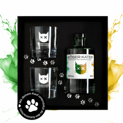 Böser Kater Magic Green Gin Geschenkset mit 2 Gläsern | Farbwechsel-Effekt von Grün zu Gelb-Orange durch Tonic | Das perfekte Gin Geschenk in hochwertiger Box | Fruchtiger Zitrusgeschmack 0,5l 40%