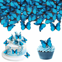 48 Stück Essbare Schmetterling Cupcake Topper - Schillerndes Blau Butterfly Kuchen Topper für Hochzeit Baby Dusche Geburtstag Kuchen Dekorationen (Schillerndes Blau)