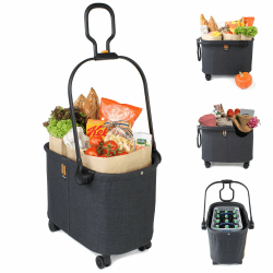 MY DUQUE - Milo – Moderner Einkaufswagen bis zu 10 kg Last, einfach faltbar, Flexibler und doppelt gegliederter Griff, Flexibler XL Einkaufskorb zum ziehen auf Rollen, Einkaufshilfe, Shop, Schwarz