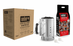 Weber Anzündset -Rapidfire Starter Set, besteht aus Amzündkamin - Groß (32cm), 2Kg Holzkohlebriketts & 6 Anzündwürfeln, ideales Starterpaket für alle Holzkohlegrills (3400375)
